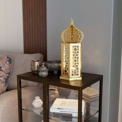 Lanterne en métal de style marocain, bougeoir décoratif découpé au laser avec fleuron en forme de croissant de lune, décoration Ramadan Eid Home