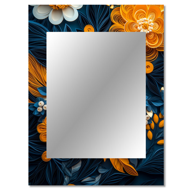 Blanc blanc, floral, botanique, tourbillon I - Botanicals, miroir mural unique, 40 po x 30 po
