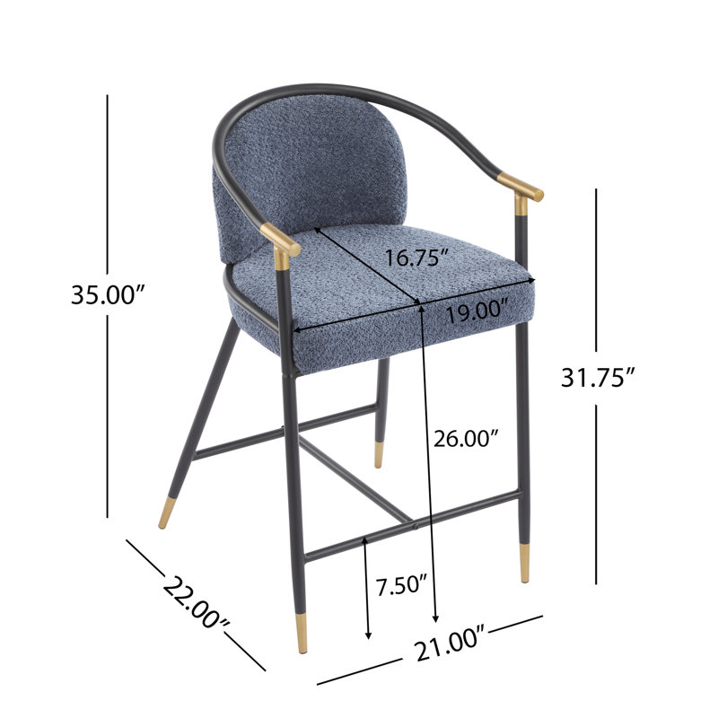 Ensemble de 2 tabourets de bar bleu marine rembourrés de 66 cm de haut avec piètement noir - Design moderne, confort et fonctionnalité. Garniture dorée et structure en fer. Style contemporain. Montage rapide.