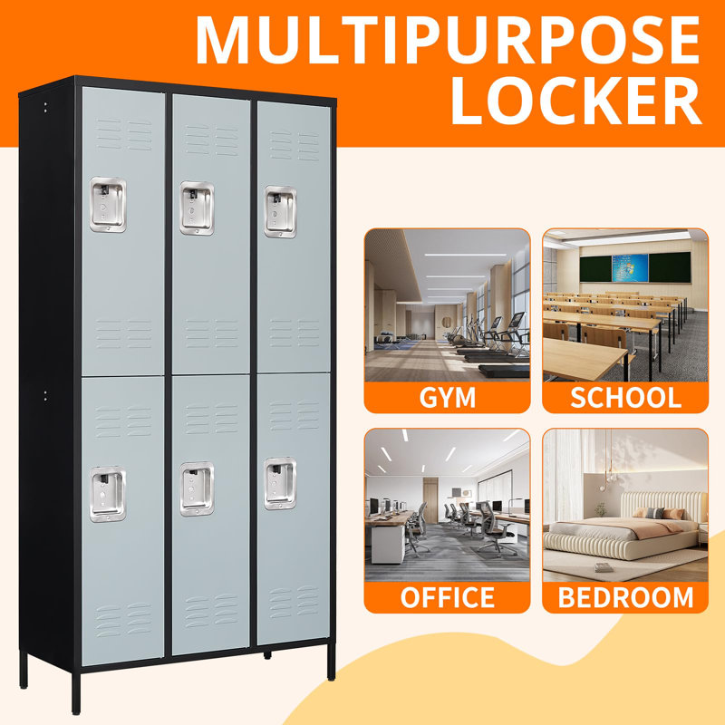 35.5 Inch Wide Metal Large Employee Locker with 6 Compartments, Black Gray