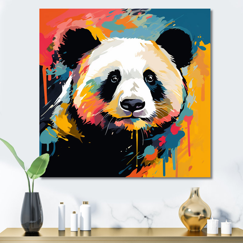 Pop Art Coloful Panda I - Art mural animal panda, Toile tendue, H 30 po x l 30 po x P 1,5 po