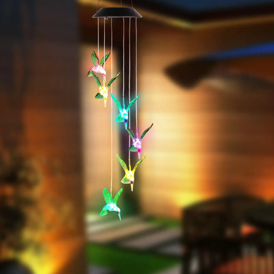 Led Solar Hummingbird Wind Chime - 6 Color-changing Leds, Ip65 Waterproof, Auto On/off, 8h Solar String Lights For Garden/yard/patio