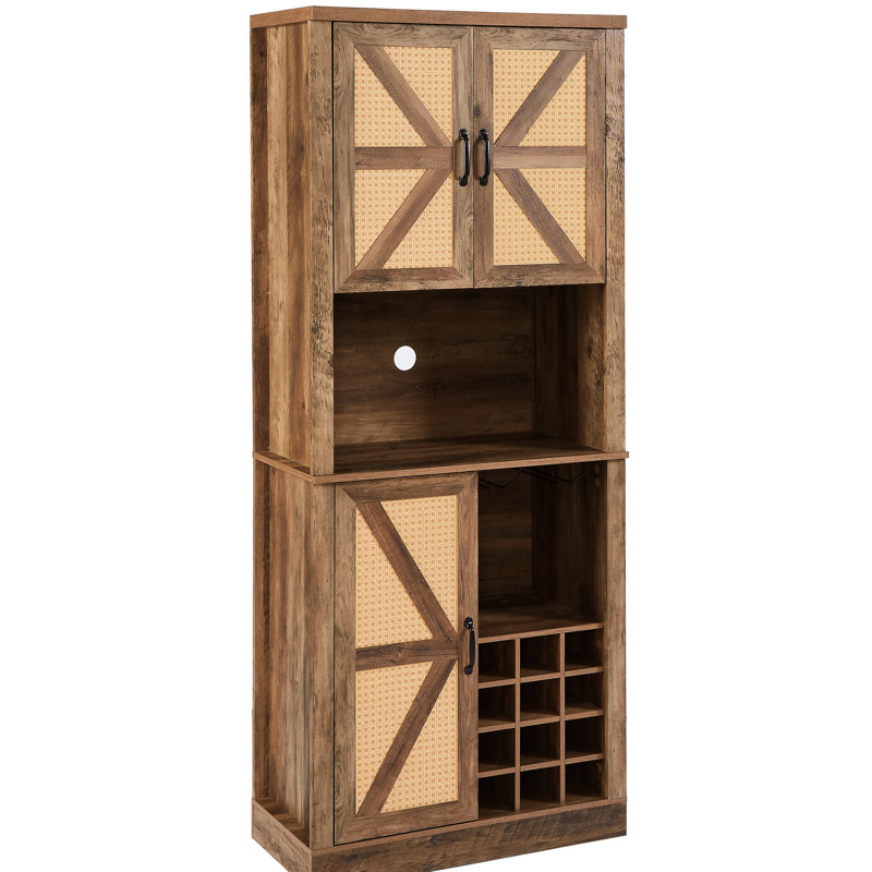 Armoire de bar de style rustique avec 12 compartiments carrés et quincaillerie en métal