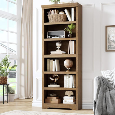 Bibliothèque à 6 niveaux, bibliothèque de ferme de 75 po de hauteur - l 31,5 po avec tablettes réglables, support de rangement ouvert avec design antidérapant pour bureau à domicile, balcon, bibliothèque, bureau / salon, brun