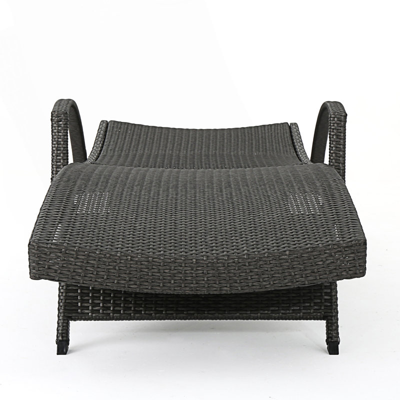 Wicker Chaise Lounge With Arm, Gray, 1
