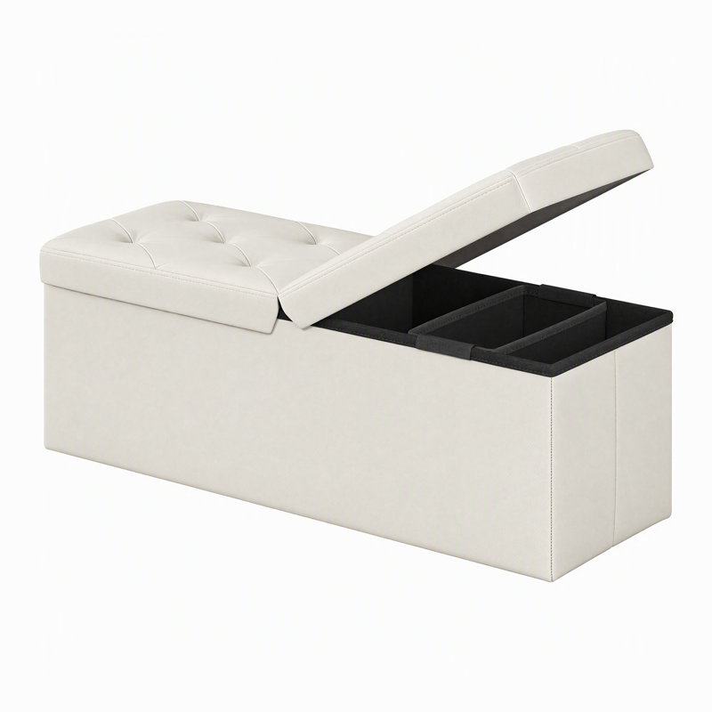 Banc de rangement rembourré en similicuir, banc d'entrée pliable et banc de chambre, H 15 po x l 43 po x P 15 po, Beige