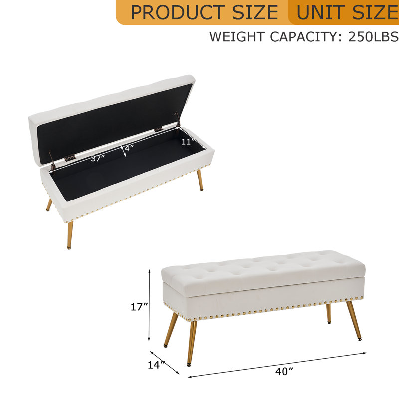 Banc de rangement, 17" H x 40" W x 14" D, Ivoire ivoire