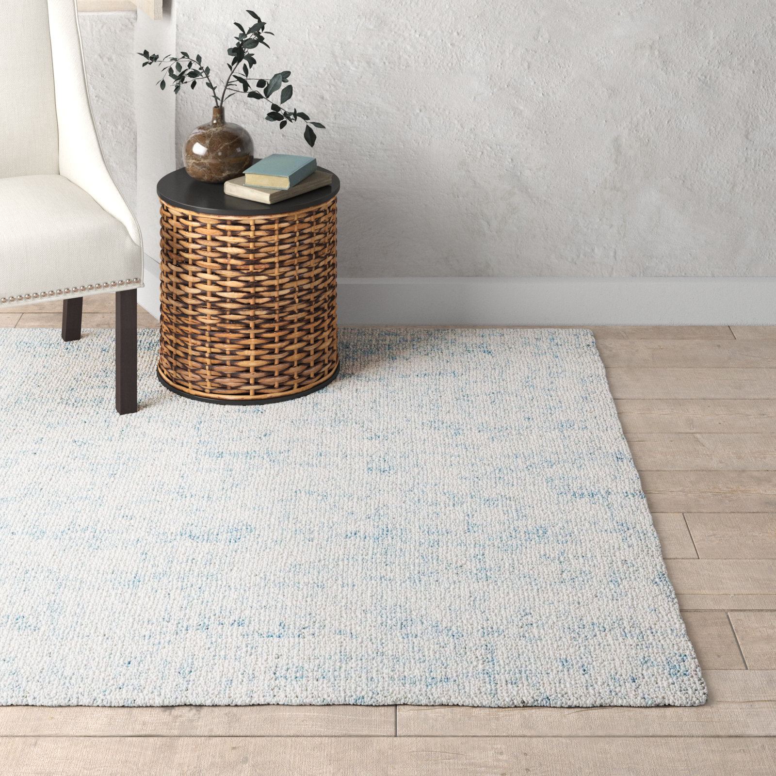 Fredi Abstract Hand Tufted Wool/Cotton Area Rug in Light Blue/Ivory, Rectangle 4' x 6'