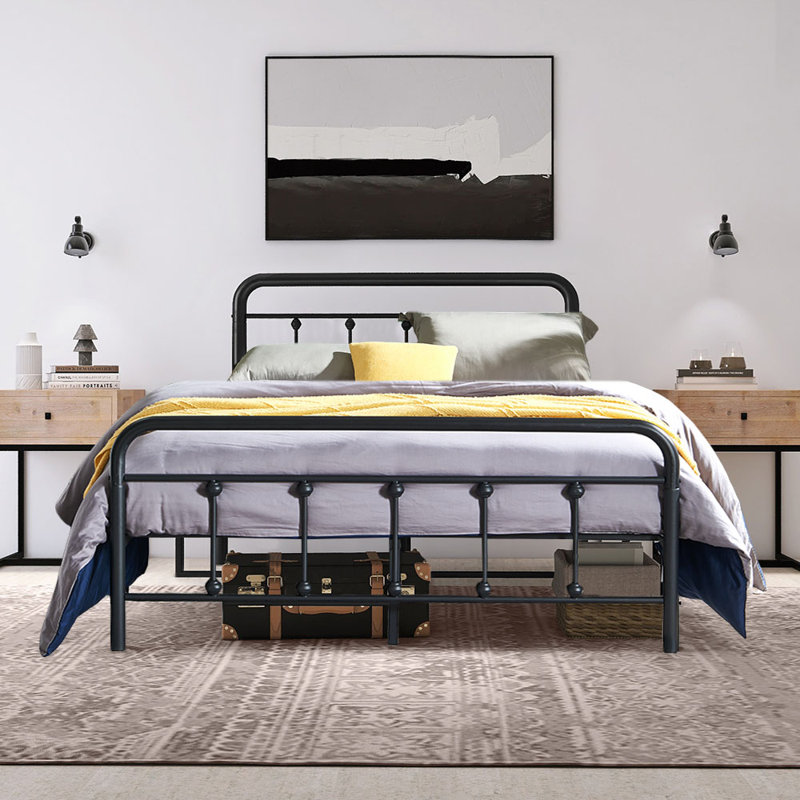 Metal Platform Bed Frame with Industrial Style Iron-Art Headboard/Footboard/Heavy Duty Frame/Under Bed Storage/No Box Spring Needed by Buckmaster