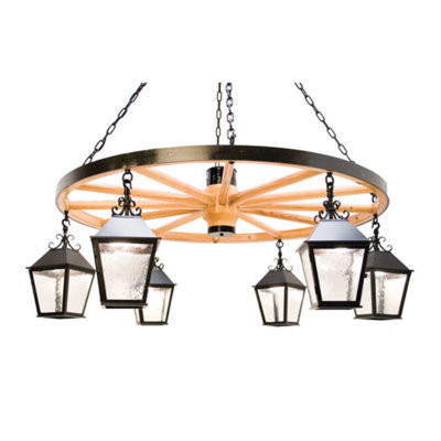 Lustre en roue de chariot à 6 lumières avec abat-jour