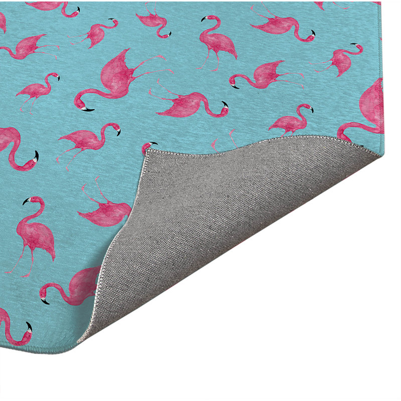 Tapis de cuisine antidérapant Summer Flamingo, Turquoise, Rectangulaire 2 pi x 3 pi
