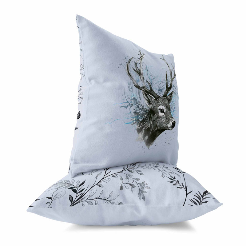 Coussin décoratif réversible intérieur / extérieur Leaf & Horn Harmony, H 16 po x l 16 po, Motif floral bleu / vert