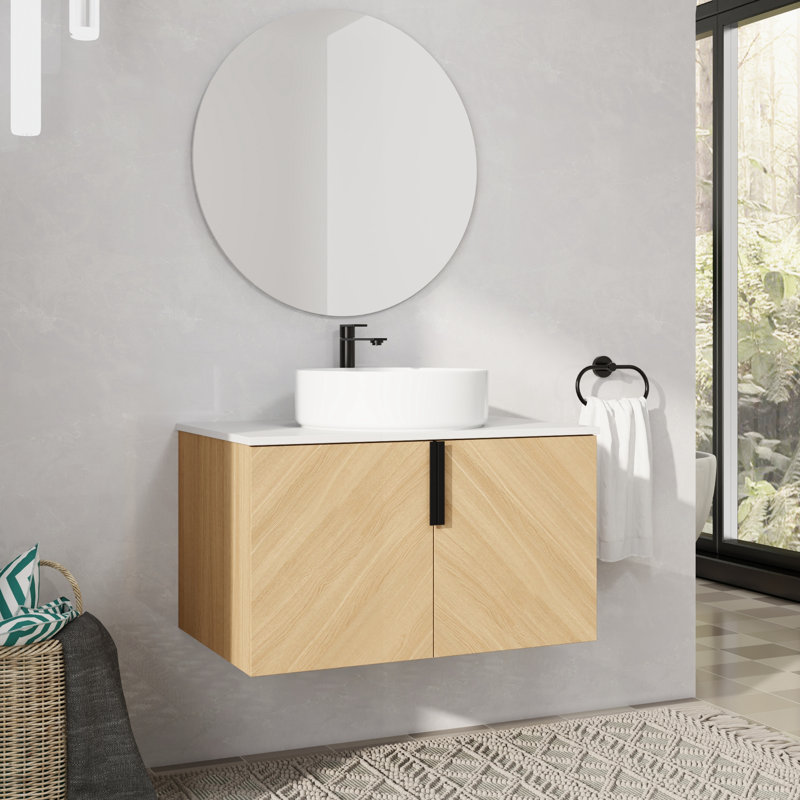 30" Wall Mounted Single Bathroom Vanity with Ceramic Sink, 30"