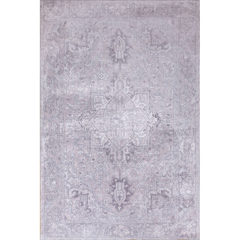 Tapis décoratif gris en polyester tissé à la machine, Rectangle 5 pi 3 po x 7 pi 7 po