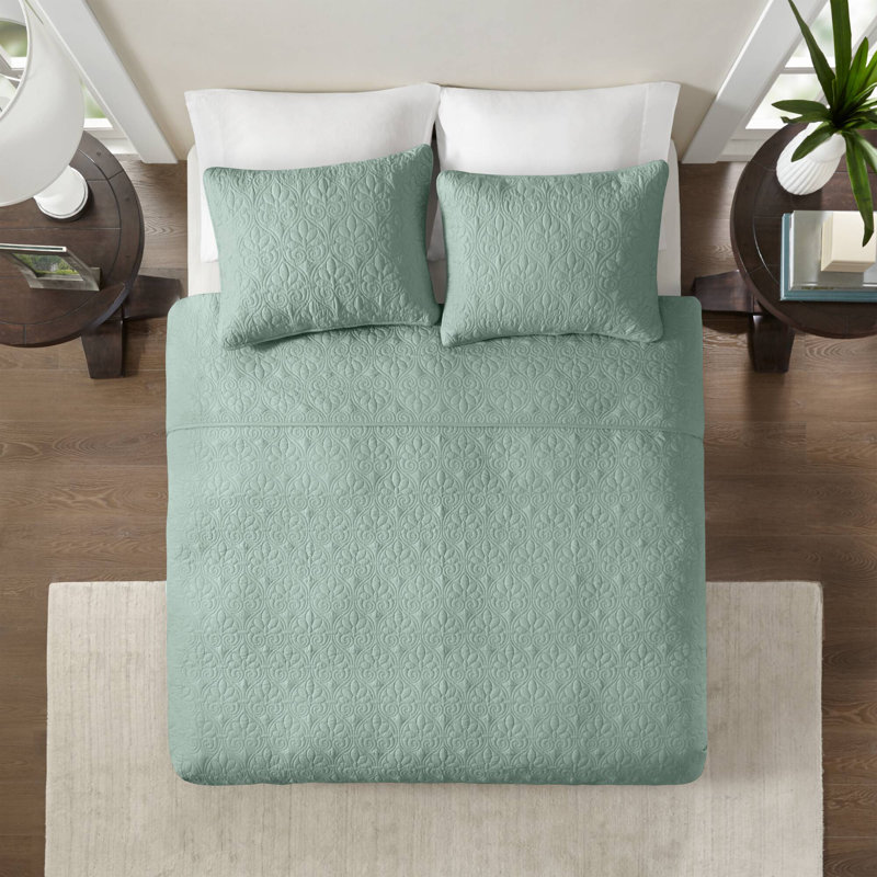 Quebec Reversible Quilt Set, Seafoam, Full/Queen Coverlet + 2 Standard Shams