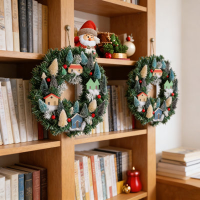 Couronne de Noël 2 pièces, décoration de Noël avec mini sapin de Noël, utilisée pour les fenêtres, les murs intérieurs et extérieurs, la décoration des fêtes de Noël à la maison