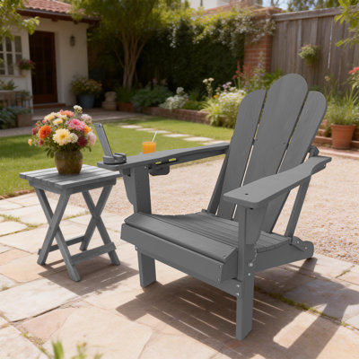 Outdoor Reclining&folding Oversize Adirondack Chair With Cell Phone Stand