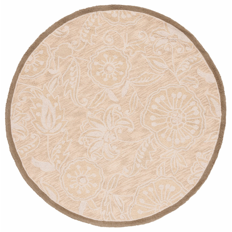 Jonsson Hand Hooked Wool Pile Floral Rug, Round 5'6"