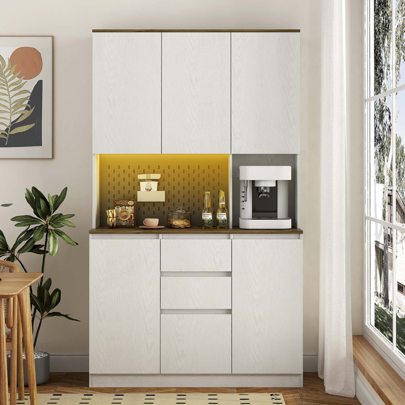 Kitchen Pantry Cabinet With Charging Station,Freestanding Buffet Cupboards Sideboard With Drawer,Modern Pantry Cabinet With Microwave Stand For Kitchen,Living Room,Dinning Room