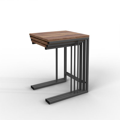 Modern Nesting Table Set (3 Pieces), Oak & Grey, 17.3 x 21.7 x 15.7 inches | 100% Melamine Coated Particle Board, Metal Frame with 0.04 in Thickness | Stylish & Functional for Home Office, Living Room & Study Spaces