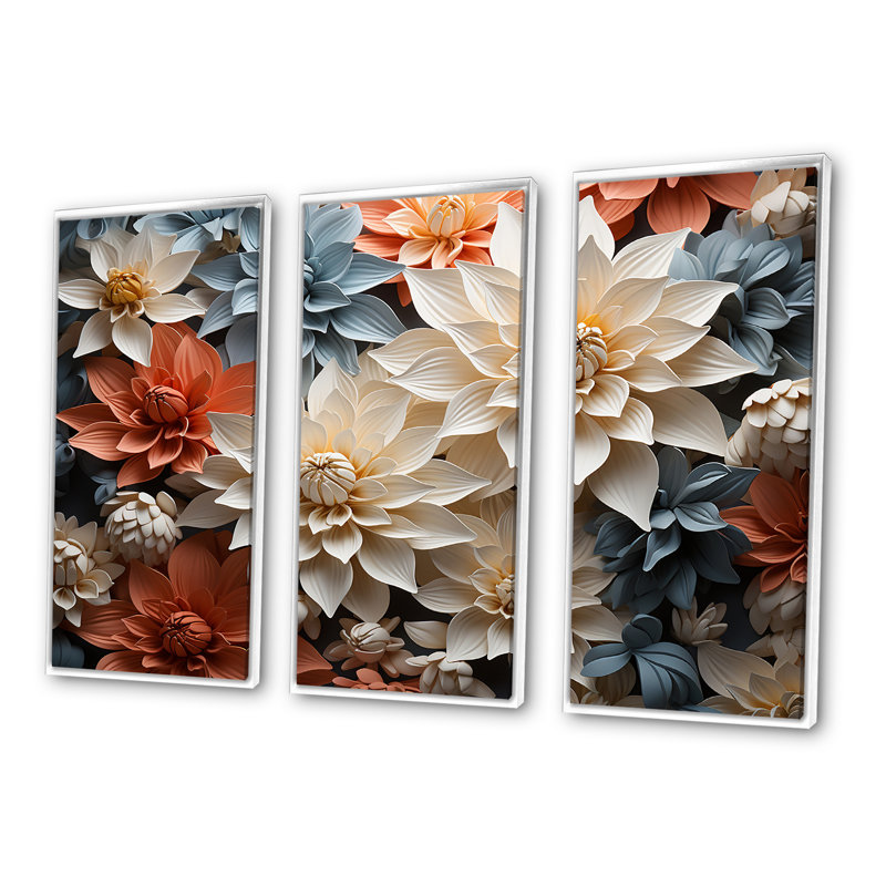 «Soft Elegance Mums Flowers» - ensemble d'art mural Mums, H 40 po x l 60 po x P 1 po, Cadre flottant blanc