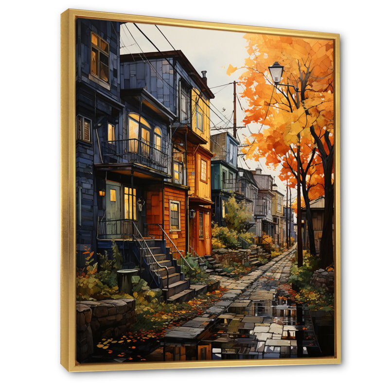 " Cityscape Alleyway Patchwork IV ", Gold Floater Framed, 20" H x 12" W x 1" D