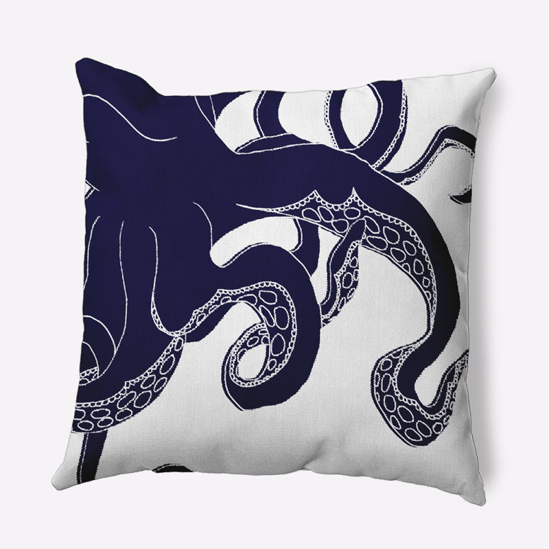 Sail, Sun, & Fun Outdoor Square Pillow Cover & Insert, 18" H x 18" W x 7" D, Navy Blue