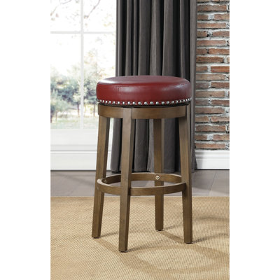 2 tabourets de bar ronds, siège en similicuir rouge avec garniture cloutée, structure en bois massif brun pour la salle à manger, 2 fauteuils pivotants, cuir, finition, rotation à 360 degrés, pièce