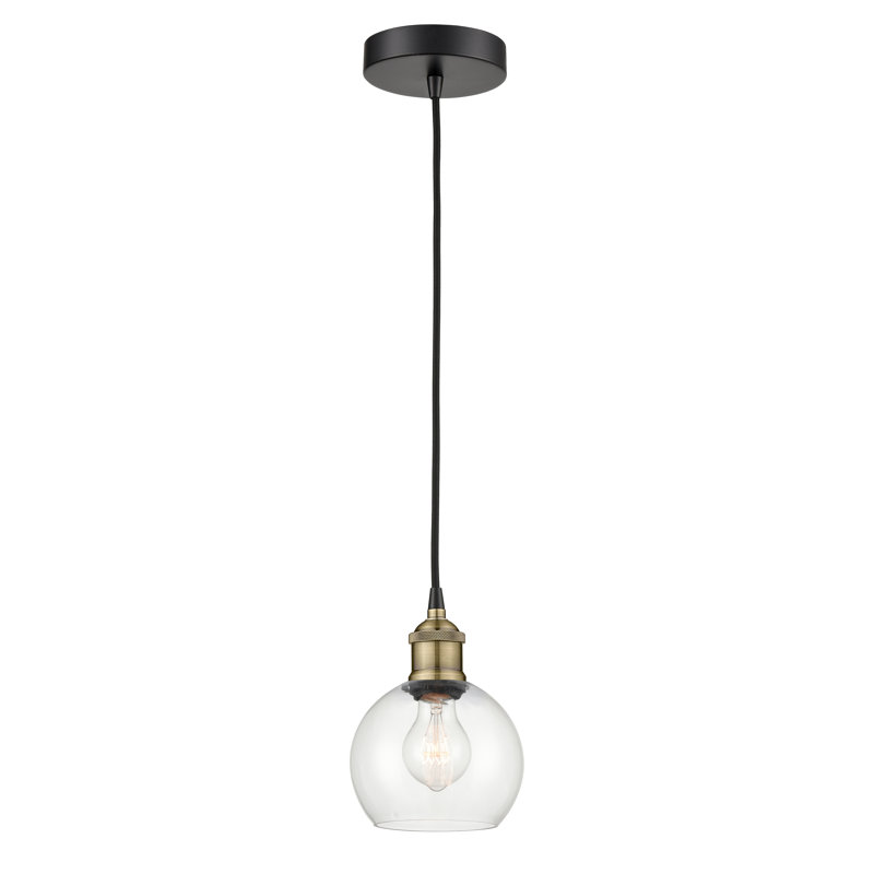 Luminaire suspendu simple à 1 lumière Ralph, Transparent, H 14,75 po x l 12 po x P 12 po, Laiton antique noir