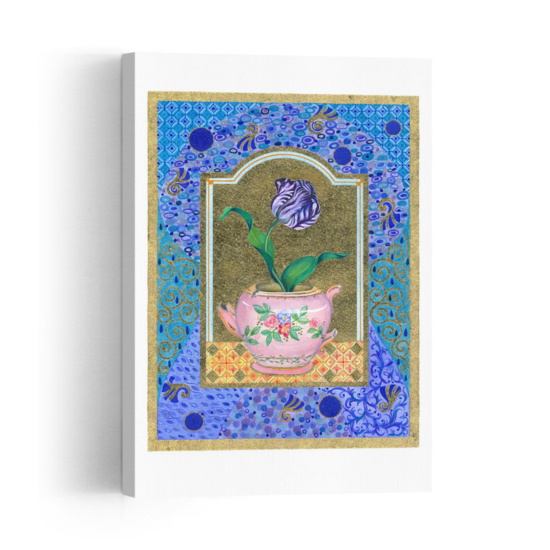 Tulip And Broken Teapot Abstract Colorful Elegant Tulip Violet Flower Wall Art Print 1 Piece Wrapped Canvas Wall Art