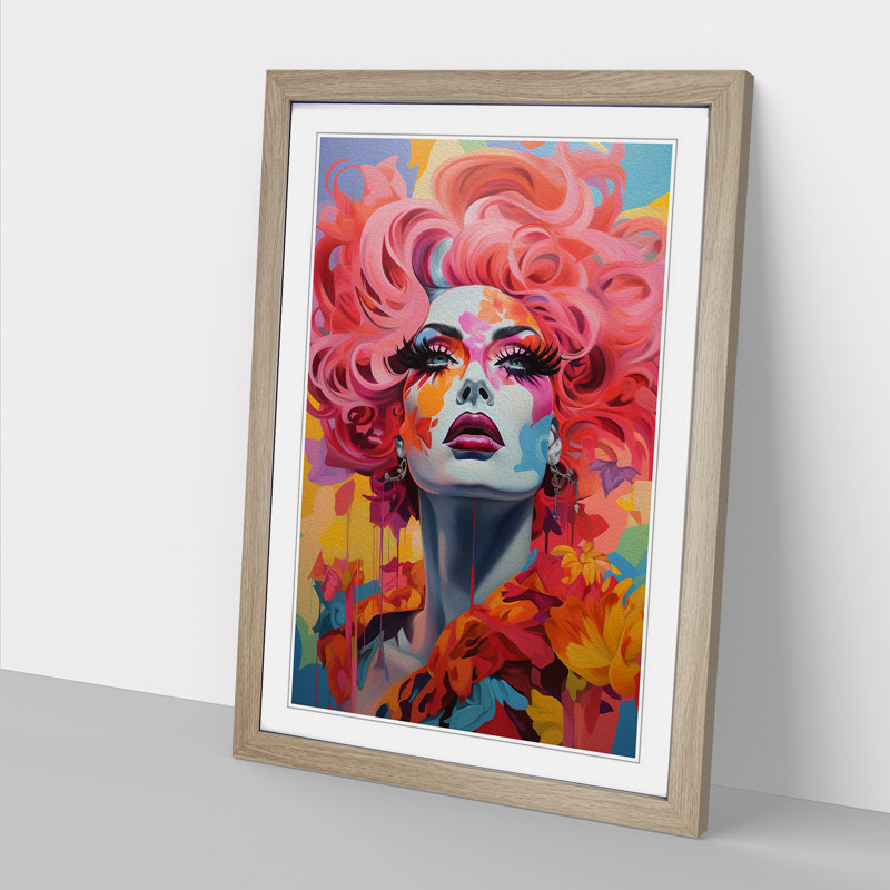 Drag Queen Expressionism - Single Picture Frame Print on Wood, 64" H x 46" W x 2" D, Oak