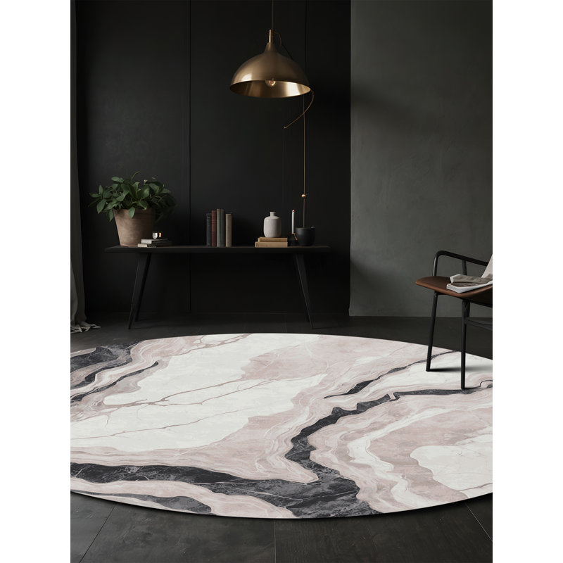 Machine Washable Gray Area Rug, Round 8'