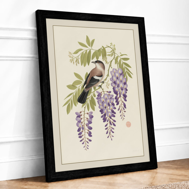 Bird Among Wisteria Botanical - Print, A2 - 59.4 x 42.0 cm, Black