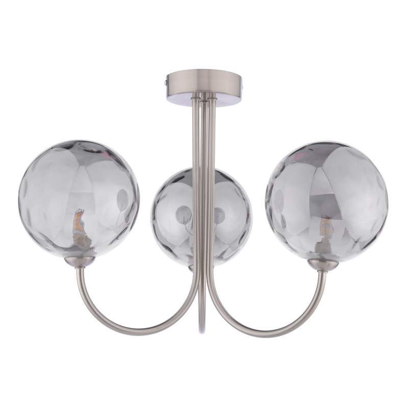 JARED 3LT SEMI FLUSH CW SMOKED GLS 150MM, 33" H x 43" W x 43" D, Satin Nickel