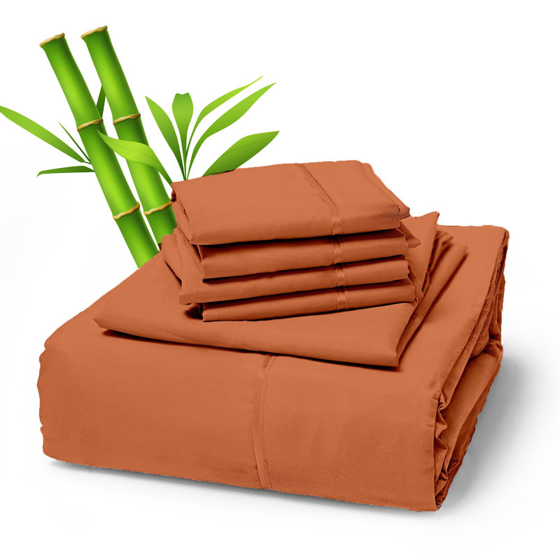 King Burnt Orange Bamboo and Polyester Deep Pocket Sheet Set