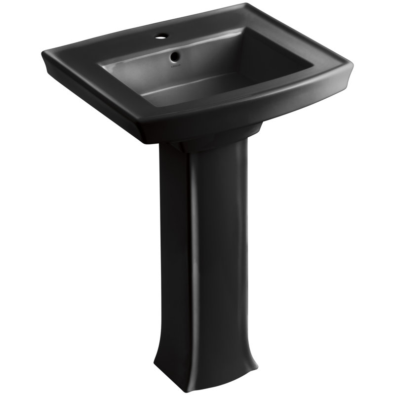 Archer 24" Rectangular Pedestal Bathroom Sink with Widespread Faucet Holes, Single Hole, Black