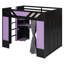 Lit mezzanine double en bois avec bureau, tablettes, garde-robe, rideaux occultants, lumières USB et RVB, mauve-1958762498