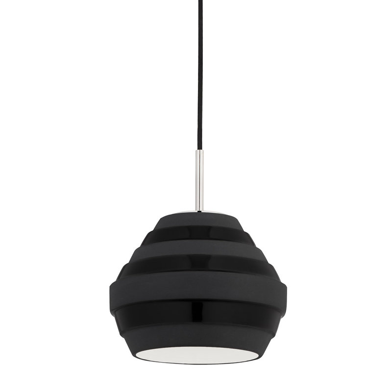 Luminaire suspendu géométrique à 1 lumière Fowey, Nickel poli, Noir
