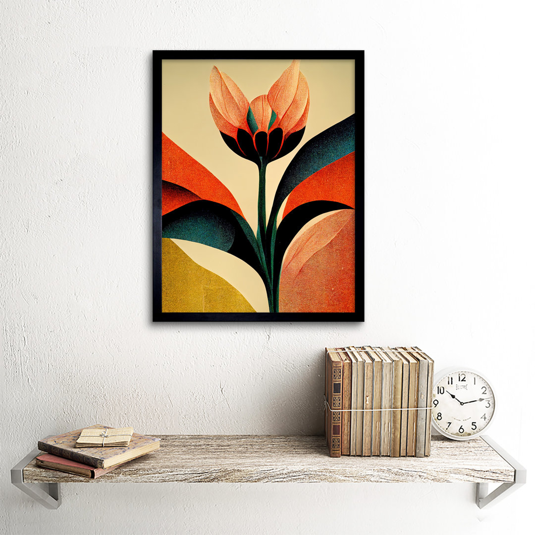Art Deco Style Single Flower Autumn Colours - Single Picture Frame Print