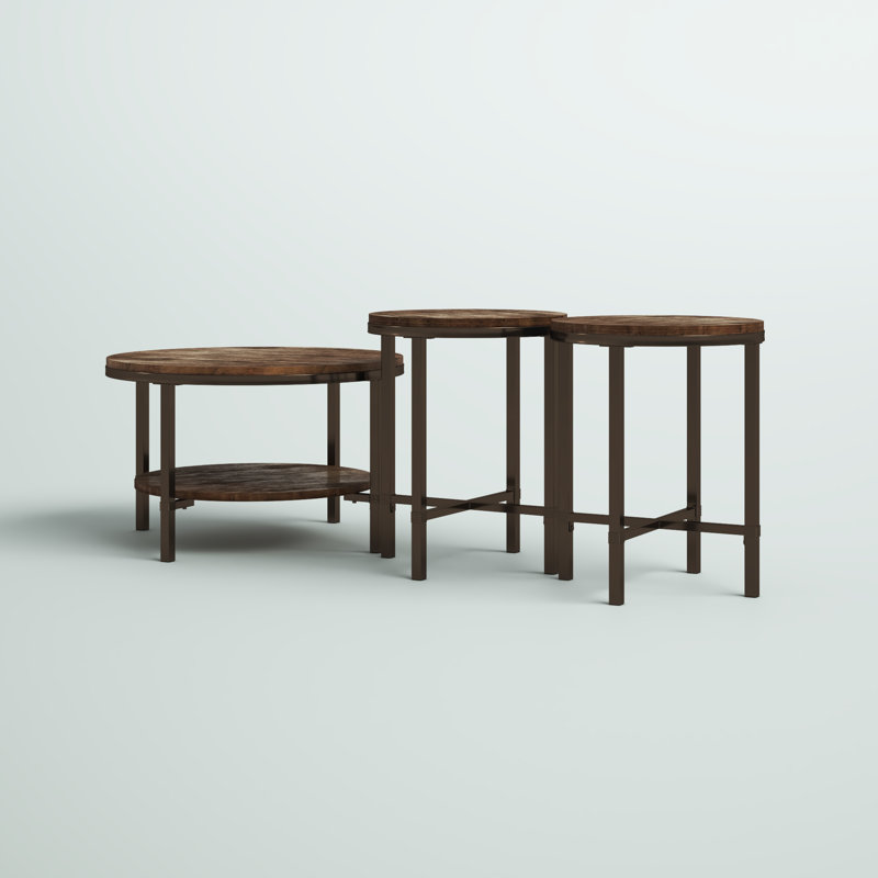 Ensemble de tables basses 3 pièces Kondo, Brun gris, Brun moyen