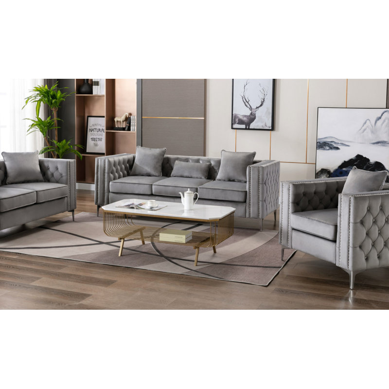 Canapé en velours gris l 86 po Lorreto