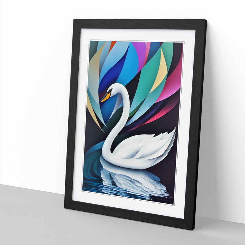 Swan Abstract - Single Picture Frame Print, Black, 64cm H x 46cm W x 2cm D