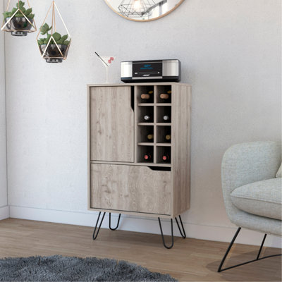 Manhattan L Bar Cabinet, Eight Built-In Wine Rack, Single Door -Light Gray