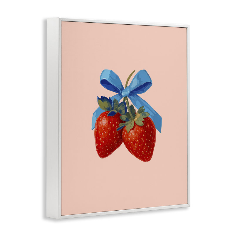 Paire de fraises avec giclée encadrée par un arc bleu, design par Imagine It Images, H 20 po x l 16 po