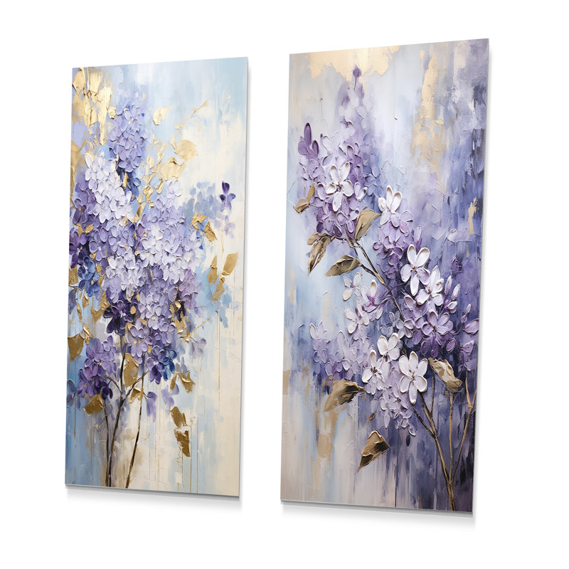 Mauve et doré pastel Lilac Dreams - lilas, ensemble de 2 reproductions d'art mural en métal, H 32 po x l 32 po