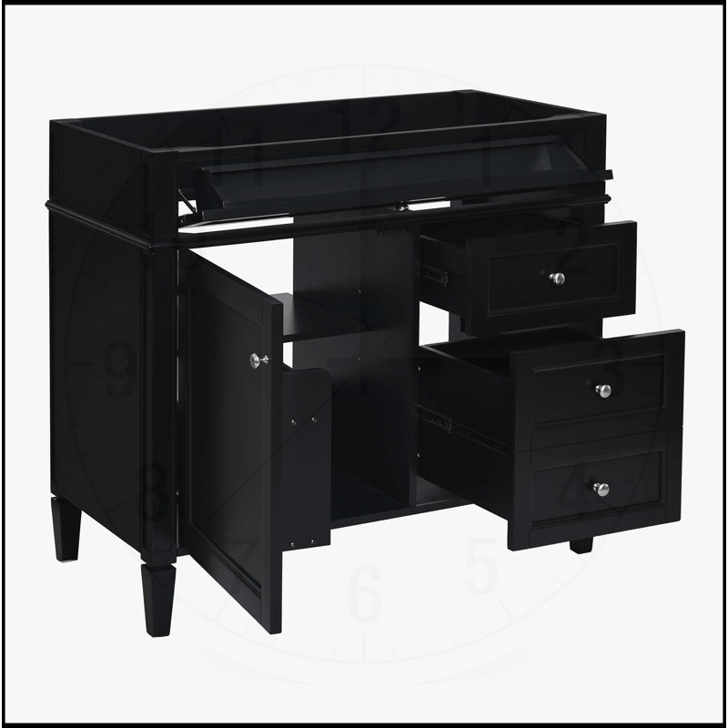 Meuble-lavabo de salle de bain sans lavabo supérieur, H 33 po x l 35,74 po x P 17,87 po, Noir