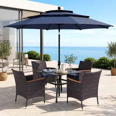 Leonard 4 - Person Wicker Patio Dining Set with Square Table , Cushions Included