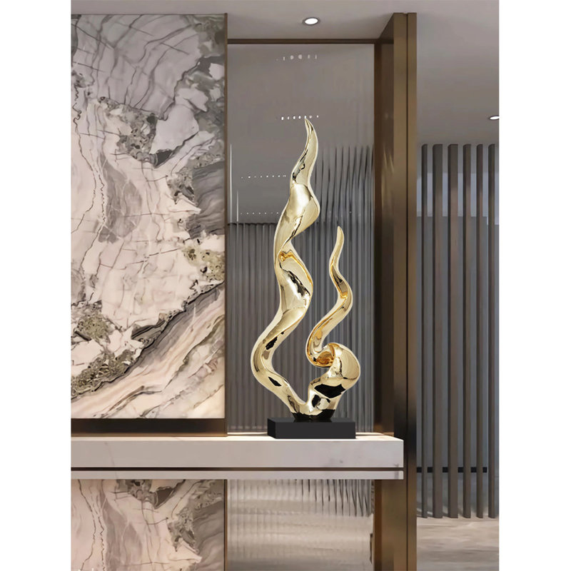 Sculpture en ruban de résine dorée avec base en marbre