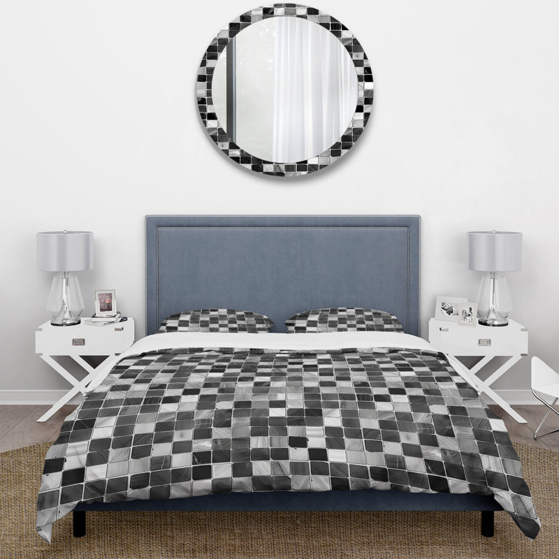 Ensemble de housse de couette noir gris Midcentury Mosaic Tiles III - Midcentury