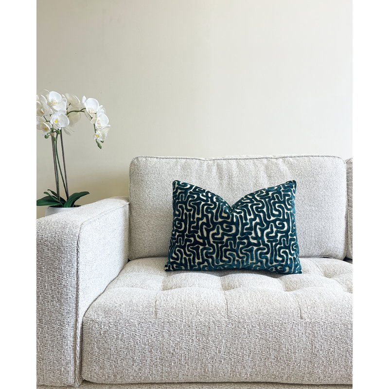 Velvet Maze Lumbar Throw Pillow Cover, Teal